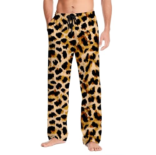 HGSCHYU Novelty Mens Pajama Pants Leopard Print Sleepwear Bottoms for Men Soft Lounge Pants with Elastic Waist for Party Sleeping, Medium