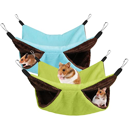 2 Pcs Pet Cage Hammock, Soft Plush Bunkbed Hanging Hammock Warm Double Layer Ferret Hammock Small Pet Hammock Accessories For Rat Guinea Pig Sugar Glider Squirrel Chinchilla Play Sleep (Green, Blue) #TOP3