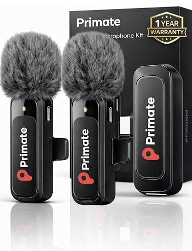 Image of Primate Wireless Lavalier Microphone for YouTube, Vlogging & Interviews, 20M Stable Range, Plug & Play Clip-On Mic with Type-C Receiver for Android, iPhone 15 /16, Camera & Recording 2Pcs