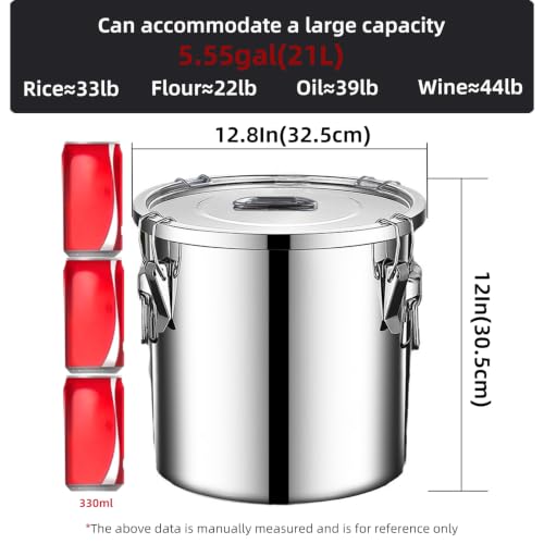 Image of 304 stainless steel food storage containers with lids lock clips airtight container large airtight for rice flour sugar grain coffee bean storage containers Kitchen jar (5.55gal /21L)
