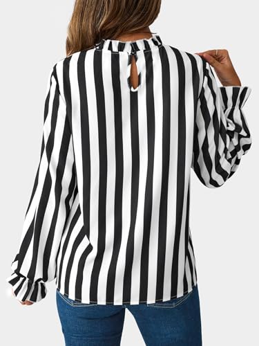 SOFIA'S CHOICE Women's Striped Long Sleeve Blouse Shirts Pleated Mock Neck Ruffle Top3