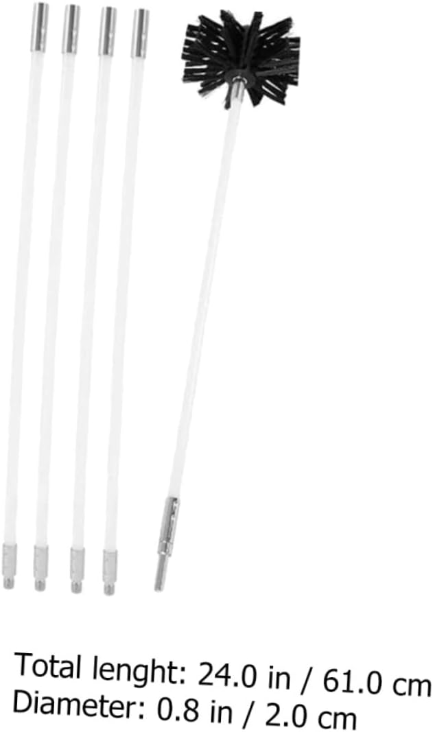 Chimney Cleaning Brush and Dryer Vent Brush Kit Flexible 610mm Rods with 4 Poles for Dryer Lint and Duct Cleaning for Stove Boiler and HVAC Maintenance