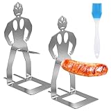 4 Stück Grillwursthalter aus Edelstahl, kreativer stehender Grillzubehör für Gasgrills, Camping und Grillabende.(Silber)