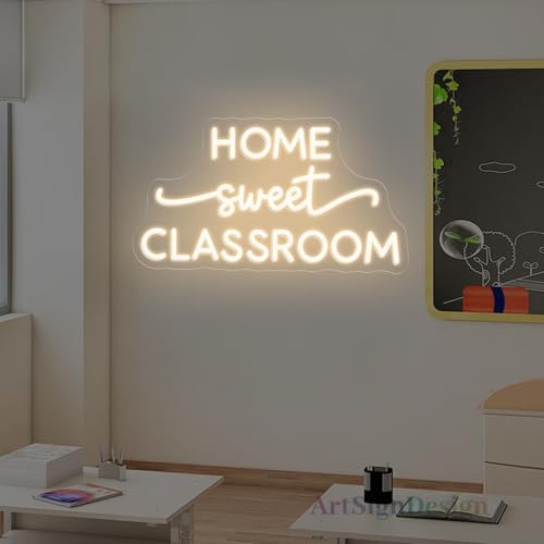 Image of Home Sweet Classroom Neon Sign Classroom Door Hanger Teacher Christmas Gift Teacher Sign Light for Teachers, Back to School Gifts, Classroom Decor