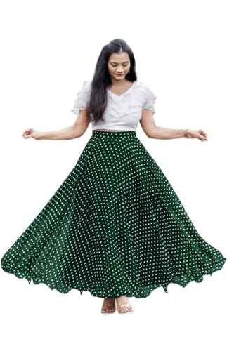 Image of Women's Lycra Top with Georgette Skirt | Polka Dot Print Long Flared Maxi | Full Length Flowy Skirt for Women | Stylish Casual Wear