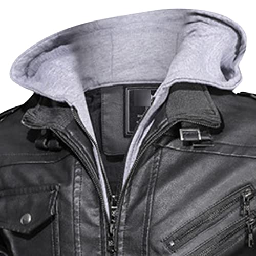 Chaqueta de cuero sintético para hombre con capucha removible miniatura 2