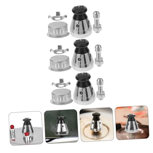 3 Sets Aluminum Alloy Pressure Cooker Safety Relief Valves Replacement Kit with Exhaust Pipe Anti-blocking Cover and Clip Detachable Pressure-limiting Valves for Cooker Parts Easy miniatura 3