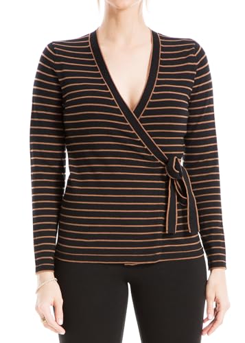 Max Studio Women's Wrap Sweater, Black/Vicuna-Lm-99-3, Small