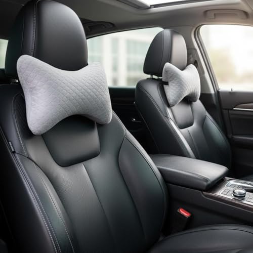 Image of Velvet Soft car Neck Pillow for Travel, Travel Micro Fiber Rest Pillow /Cushion Set of Pillows Compatible with All Cars - Pack of 2 Pieces (Grey 2PC)