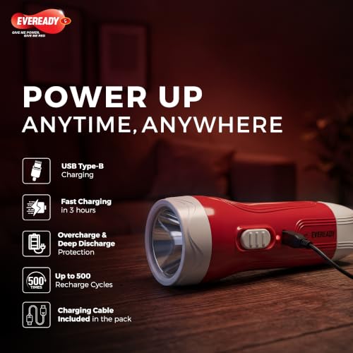Image of Eveready DL 201 Prisma, 1W LED Rechargeable Torch, Comes with 0.8W Tail Light, Pack of 1