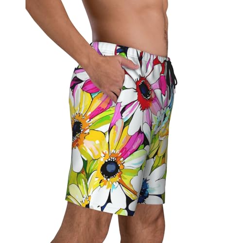 Men's Beach Shorts Watercolor Flowers Mens Swim Trunks Board Shorts with Pockets Swimwear Bathing Suits3