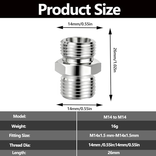 Image of 2 Pcs M14 to M14 stainless steel adapter fittings, suitable for small excavators, for connector conversion, diameter reduction or expansion, and full-bore straight pipe connector connections.