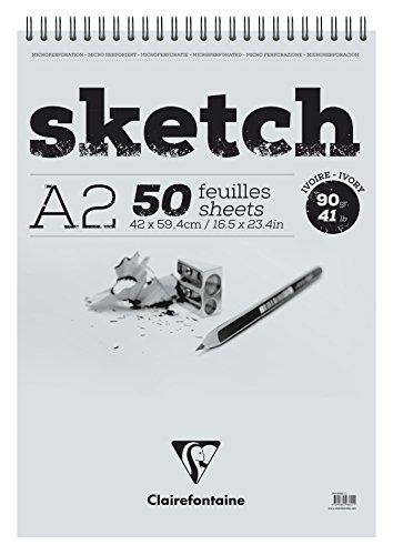 Bloc Dessin Clairefontaine Sketch - 50 Feuilles Grain Léger - A4 90g - Fabriqué En France