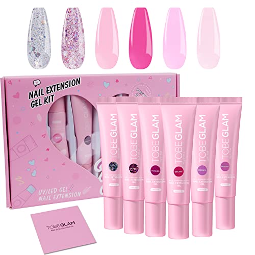 TOBEGLAM Poly Nagelverlängerung 6 Farben 15ML Nagelgel Set Builder Gel Gelnägel Startset Nagelgel Quick Nail Extension für Nagelkunst DIY Starter Salon Maniküre Cover