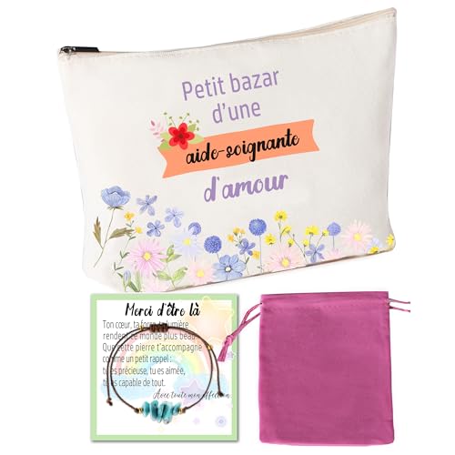 Cadeau Aide-Soignante – Pochette Merci + Carte de Remerciement + Porte-Bonheur – Coffret Touchant pour Aide-Soignante Dévouée – Fin d’année, Départ ou Anniversaire