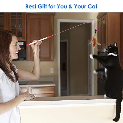 Qoosea Cat Feather Toys 32Pcs Interactive Kitten Toys Assortments Includes 2 Way Rainbow Tunnel Cats Teaser Feather Wand Crinkle Balls Bells Toys Colorful Mice For Indoor Kittens Cats Playing #TOP6