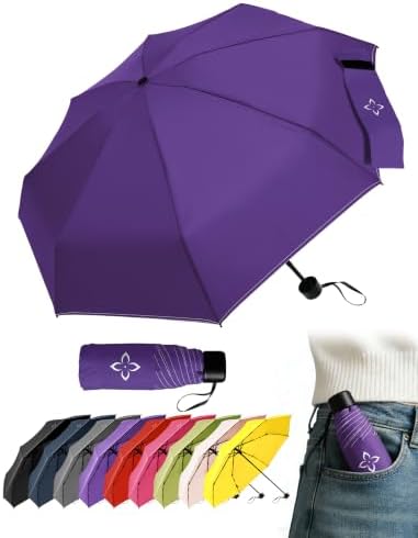 LILAC Mini Regenschirm Windfest & Kompakt, 106cm Taschenschirm Manuell für Damen Herren & Kinder, Kleiner Reiseschirm mit Reflektor-Naht & Karabiner, Leicht & Stabil