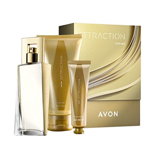 AVON Attraction Parfüm-Set mit Eau de Parfum 50ml, Bodylotion 150ml und Handcreme 30ml in Geschenkbox