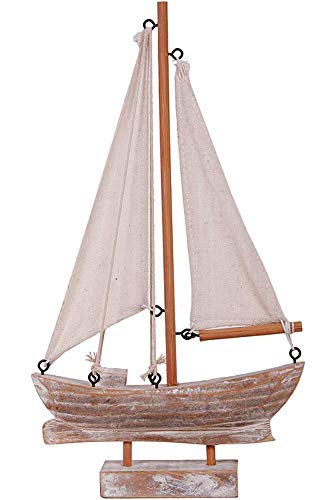 Morning View Wooden Sailboat Model Decoration Mini Wood Sailing Boat Ship Model Handmade Rustic Vintage Beach Nautical Ocean Theme Wood Sail Boat Sailboat Decor 10.75 Inches Tall