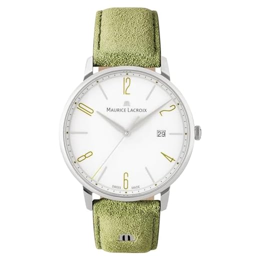 MAURICE LACROIX Eliros Date Green EL1118-SS00S-120-D - Reloj de pulsera analógico para hombre, cuarzo, correa de piel de terciopelo verde, verde, Correa