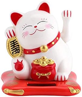 Maneki Neko Solar Powered, Lucky Money Cat Decor, Lovely Statues for Car/Home/Office (Black)