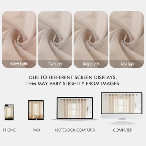 EMEMA Gardinen mit Ösen 2er Set 225cm Lang Beige Vorhang Voile Vorhänge – Ansicht 5