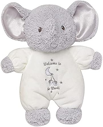 Little Me Plush Elephant Rattle with Welcome to The World Embroidery (White, 9 inch)