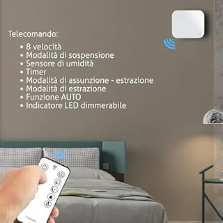 Turbionaire Trend HRV150WM Unita di VMC Decentralizzata a Flusso Alternatocon, con Recupero di Calore, Sensore Umidità, Timer, 8 Velocità, Telecomando, Ø160 mm, Silenzioso, Garanzia di 3 anni