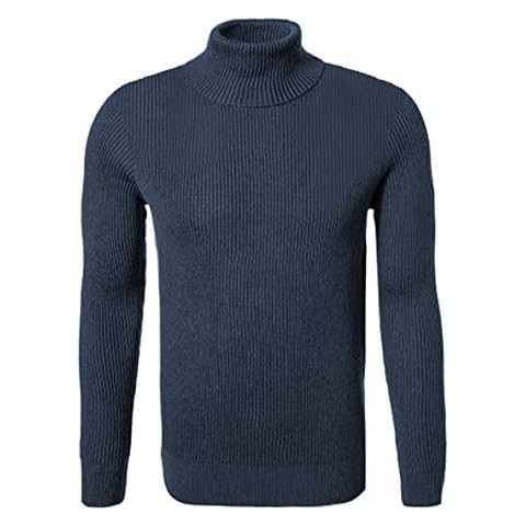 Hann Brooks Mens Warm Cotton Regular Fit Roll Polo Turtle Neck Ribbed Textured Jumper Pullover Top (Navy Blue, M) Cover
