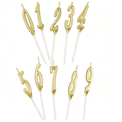 Ginhkok バースデー ナンバー キャンドル 0〜9 10点セット 数字 誕生日 ロウソク ろうそく お祝い 高級 バースデ 記念日キャン おしゃれ ドルウエディングパーティー卒業パーティー スタイリッシ(シャンパンゴールド)