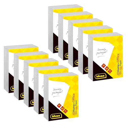 Idena 90951 - Kopierpapier DIN A5, 10 Packungen je 500 Blatt 80g/m², weißes Druckerpapier für Laser- & Inkjetdrucker