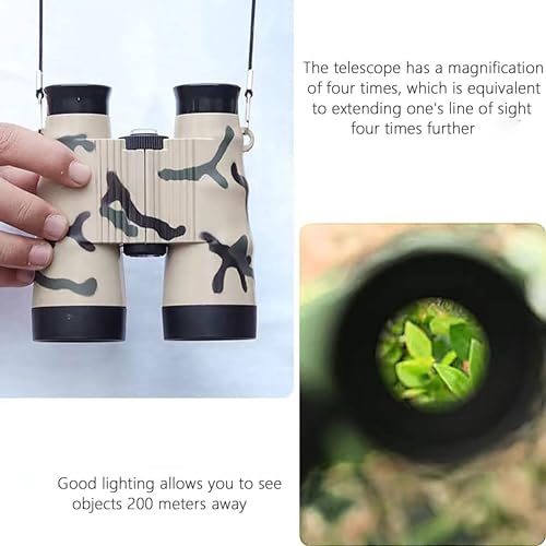 Image of Army Style Binocular Toy for Kids | with Compass & Neck String Bird Watching Shockproof, Lightweight Indoor Outdoor Telescope Toys for Boys and Girls Birthday Gift Educational Learning Item
