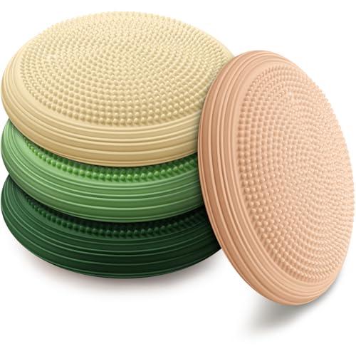 Libima 4 Pcs Wiggle Seat Inflated Wobble Cushion for Sensory Kid 13 Inches Balance Disc Flexible Seating for Classroom Sensory Pad for Chair Wiggle Cushion with Needle Pump(Matcha Color)