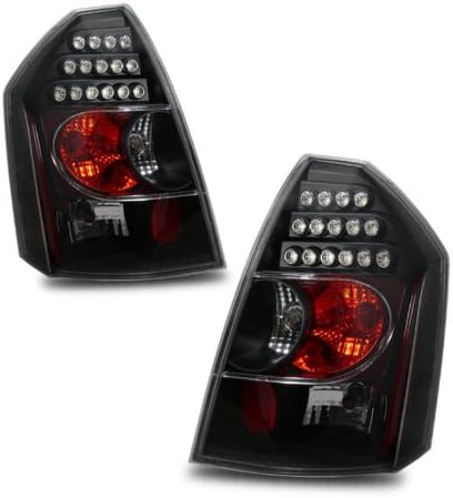 L.E.D Taillights Black Assembly Set for Chrysler 300/300C - (Pair) Driver Left and Passenger Right Side Replacement