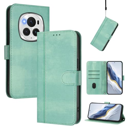 Pzwoxukhov Compatible with Honor Magic 6 Pro Case Cover,Compatible with Honor Magic 6 Pro with Card Slot,Stand Holder,PU Leather flip Shockproof Case Cover Light Green