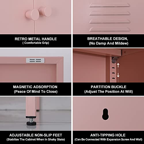 Wisuno Metal Accent Storage Cabinet For Bed Room,Living Room,Home,Hotel,Office,Garage,3-Tier,2 Removable Shelves (2 Metal Door H39.96'', Pink) #TOP3