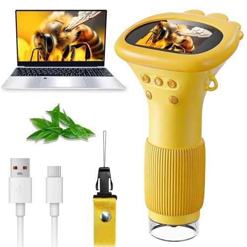 Microscopio para niños, microscopio portátil de bolsillo con pantalla IPS de 2,0 pulgadas, lupa infantil recargable, aumento 1000x (amarillo)
