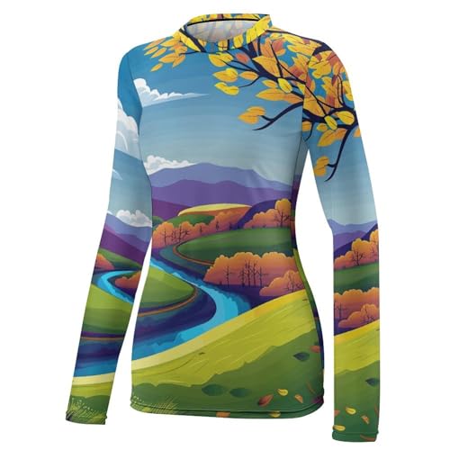 Trees and Mountains Rash Guard for Women Long Sleeve Swimsuits Sun Protection Sun Shirt Swim Shirts Hiking Tops4