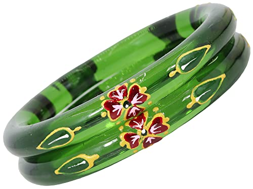 Image of NMII Traditional Glass With Diamond Cutting Pattern Glossy Finished Stylish Kada Set For Women And Girls | Crystal Glass Kada Bangles Set For Wedding, Festive