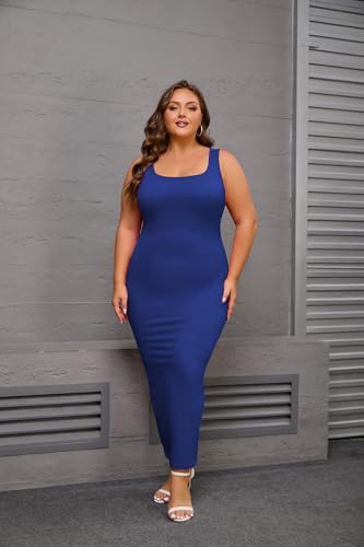Image of YeGine Women Plus Size Sleeveless Bodycon Maxi Dresses Sexy Slim Tank Dresses