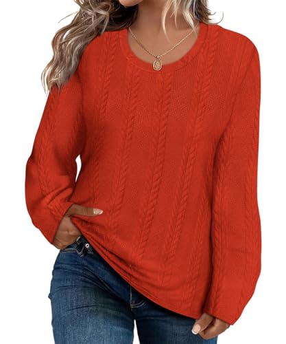 Image of CARCOS Womens Plus Size Tops Basic Fall Cable Knit Sweaters Long Sleeve Shirts Crewneck Lightweight Tunic Tops XL-5XL