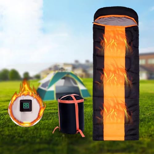 SUYUDD Sleeping Bag Heated 3-4 Seasons Warm & Cool Weather Sleeping Bag Mummy Lightweight Envelope Style Cotton Sleeping Bag for Camping, Traveling, and Outdoor Activities, (190+30)x75cm, Orange