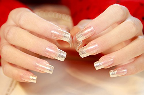 YUNAI 24pcs/set Art False Nails French Manicure Glitter Long Nail Design Nails Art Tips Transperent Nail Patch