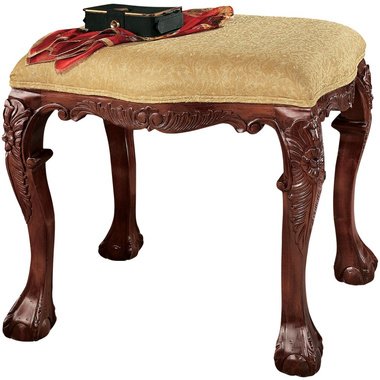 French Handcarved solid mahogany antique replica Upholstered Bench