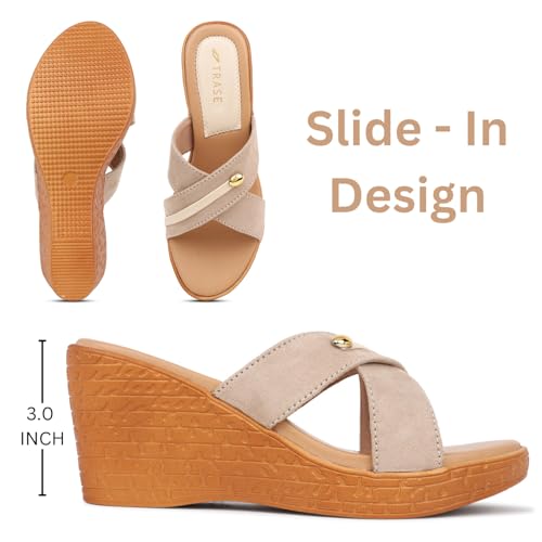 Image of TRASE Heel Luxe Wedge Heels For Women - Wedge Sandals For Women Stylish - Women Fashion Cross Strap Sandals - Comfortable Women Heels Wedges - Wedges Women