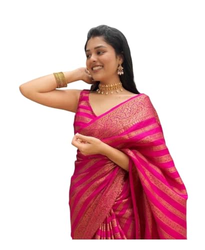 Yashika Womens Fancy Banarasi Kanjivaram Art Silk Saree with Blouse Pieces||Dark Pink Coloured Kanjivaram Saree|| AZ-YS-OG-ASHOKA PINK One Size
