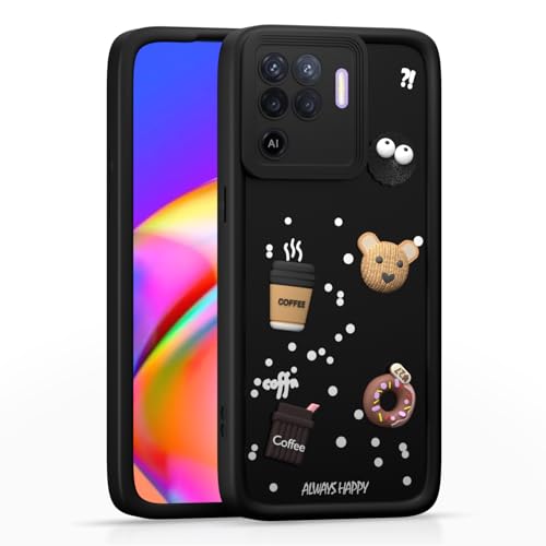 Image of Outlouders Back Cover for Oppo F19 Pro | 3D Cartoon Bear Cute Fun Silicone Full Body Protection Bumper Case (Black)