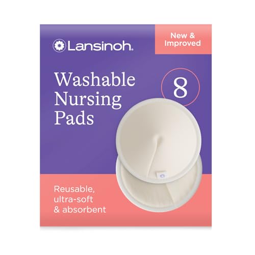 Lansinoh Reusable Breast Pads Maternity - 8 Pack - Ultra-Soft & Absorbent - Machine Washable Organic Bamboo Nursing Pads - Includes Washbag - Breast Feeding Essentials
