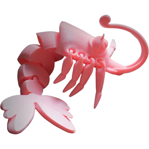 Articulated Shrimp Collectible Figurine - Unique Pink Marine Desk Decor for Shelf Display or Gift - 3D Printed in Canada