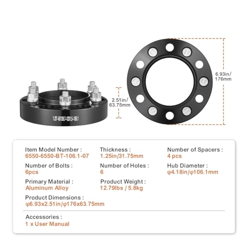 Entretoise de roue forgée 6 pattes Tacoma 1995-2015, élargisseurs - 6